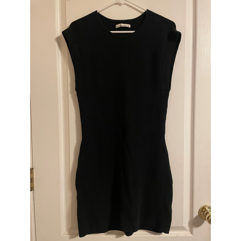 Abercrombie Fitch Black Ribbed Knit Cap Sleeve Mini Dress Women Large Club Party
